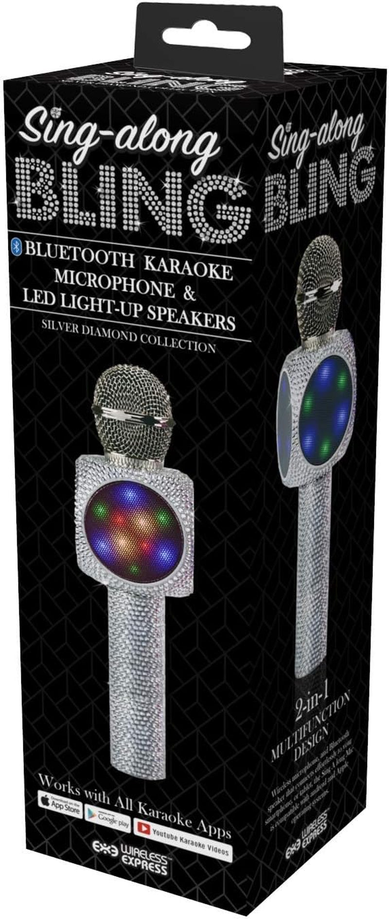 Sing-Along Bling Bluetooth Karaoke Microphone and Bluetooth Stereo Speaker All-In-One (Silver Bling)