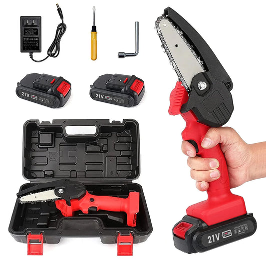 Mini Chainsaw Cordless - 4In Portable Electric Chainsaw with 2 Batteries Handheld Pruning Shears Chain Saw for Tree Trimming Garden