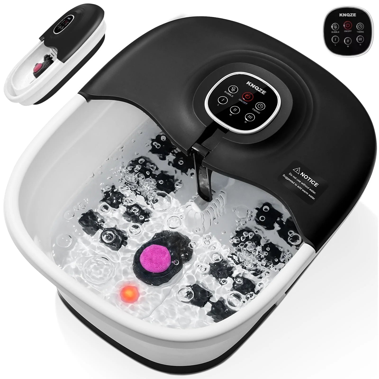 Electric Collapsible Foot Spa with Heat, 16 Massage Rollers, Bubble, Foot Care, Deep Tissue Foot Soaker Tub for Home Use, Pedicure Massager, Remote Control, Black