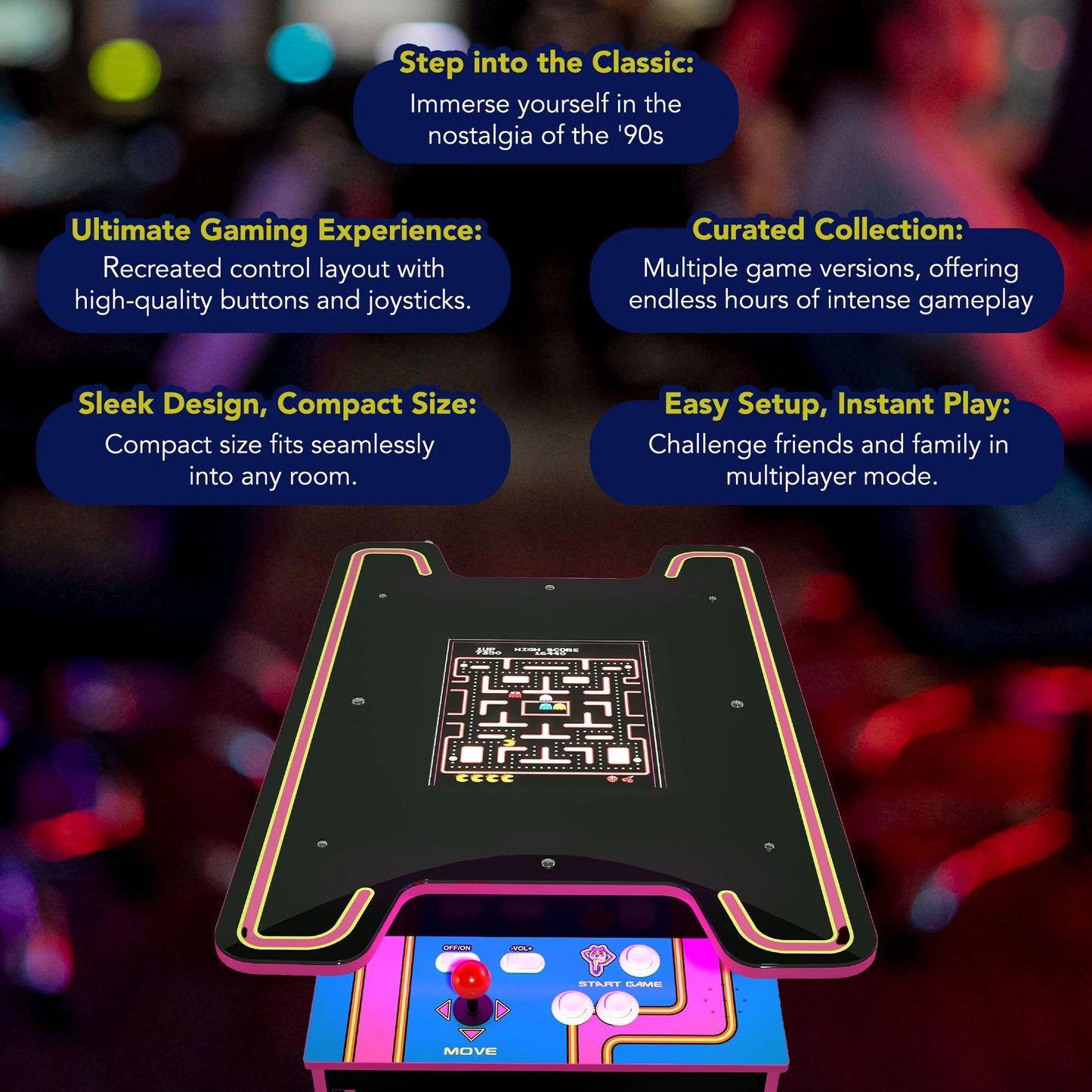 Ms. PAC-MAN Head-To-Head Arcade Table with 12 Games in 1, Black