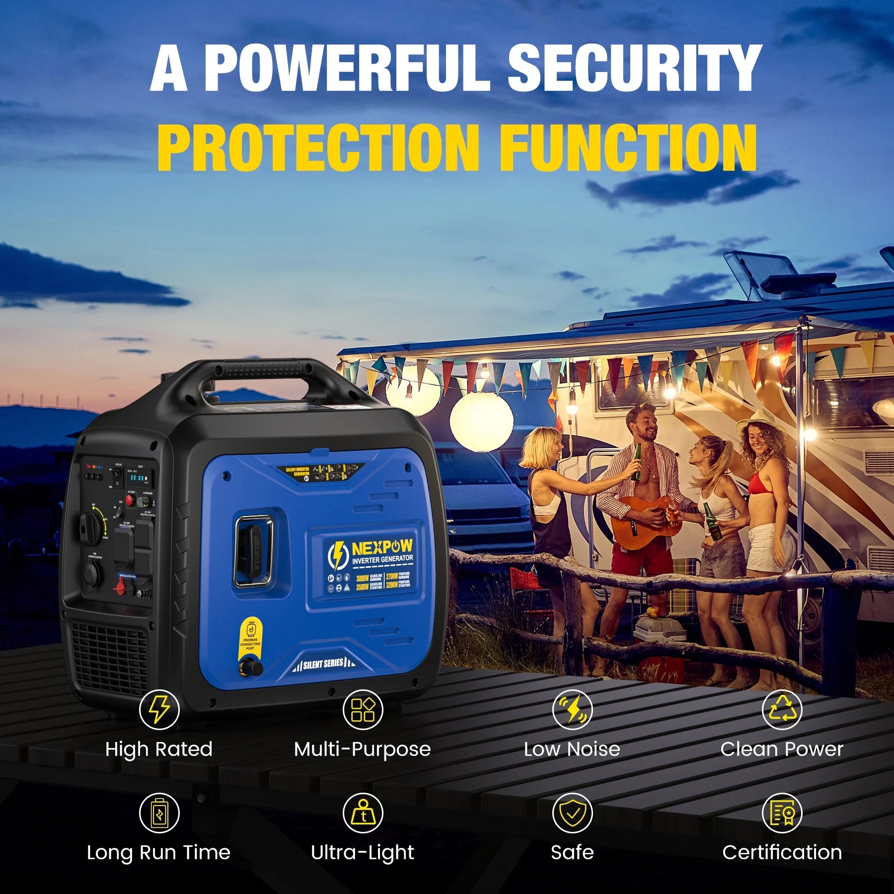 Portable Inverter Generator, 3500W Super Quiet Generator ,Eco-Mode Feature, Parallel Capability,Epa Compliant,Dual Fuel Propane and Gasoline,Lightweight for Backup Home & Camping