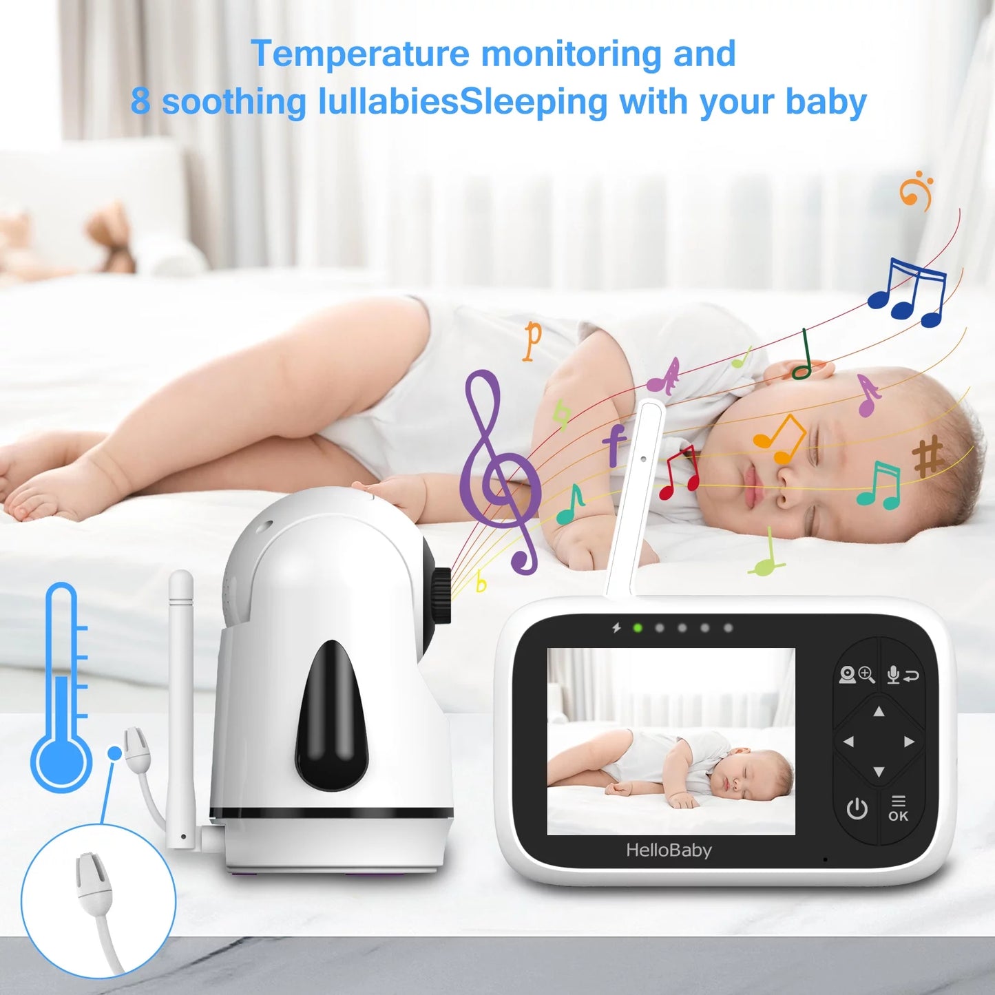 Baby Monitor-Hb6336 with Camera and Audio, 3.2" IPS Color Display, Full Remote Pan Zoom, IR Night Vision, 1000 Ft. Range, Wall Mount, No Wifi Baby Camera Monitor