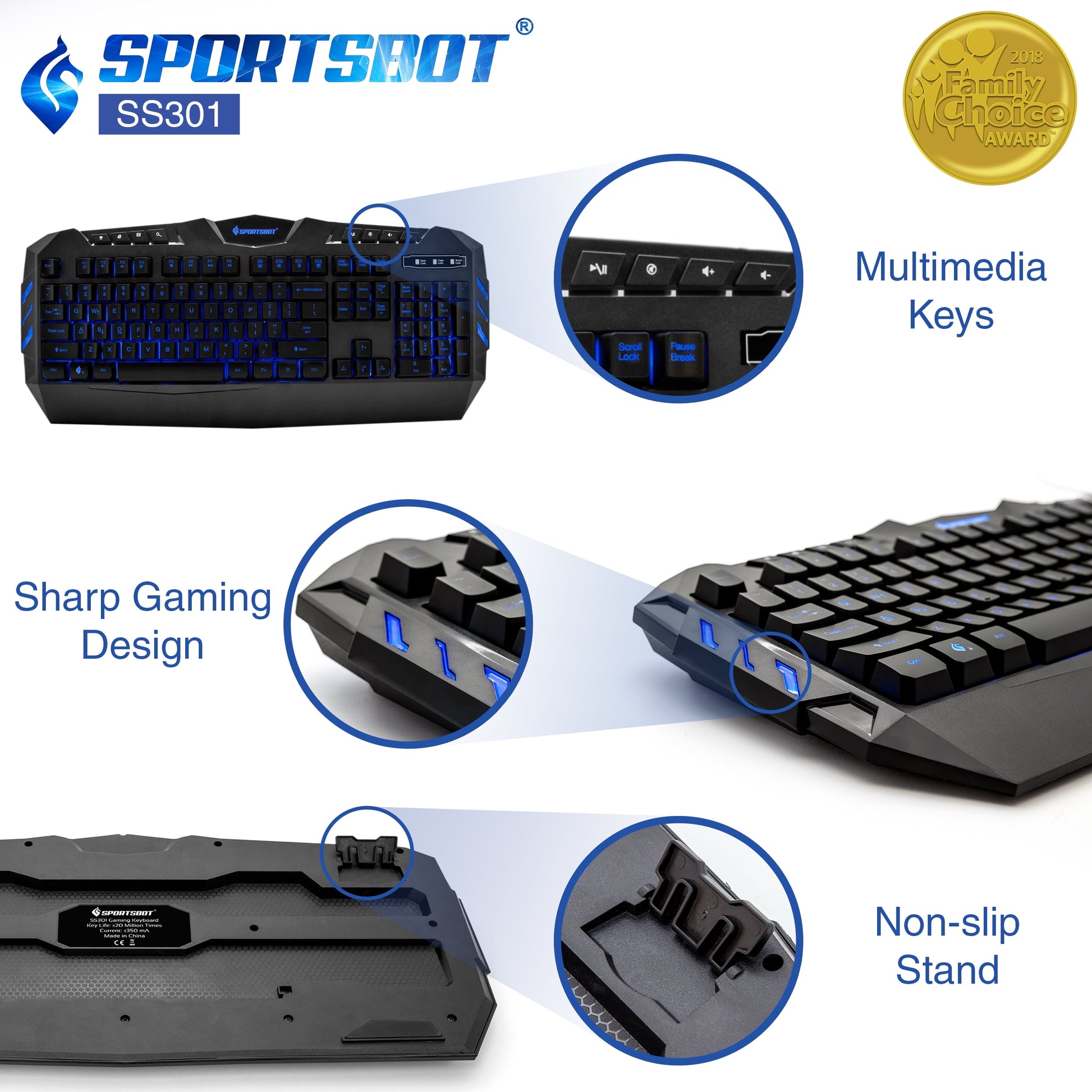 SS301 Blue LED Gaming Over-Ear Headset, Keyboard & Mouse Combo Set