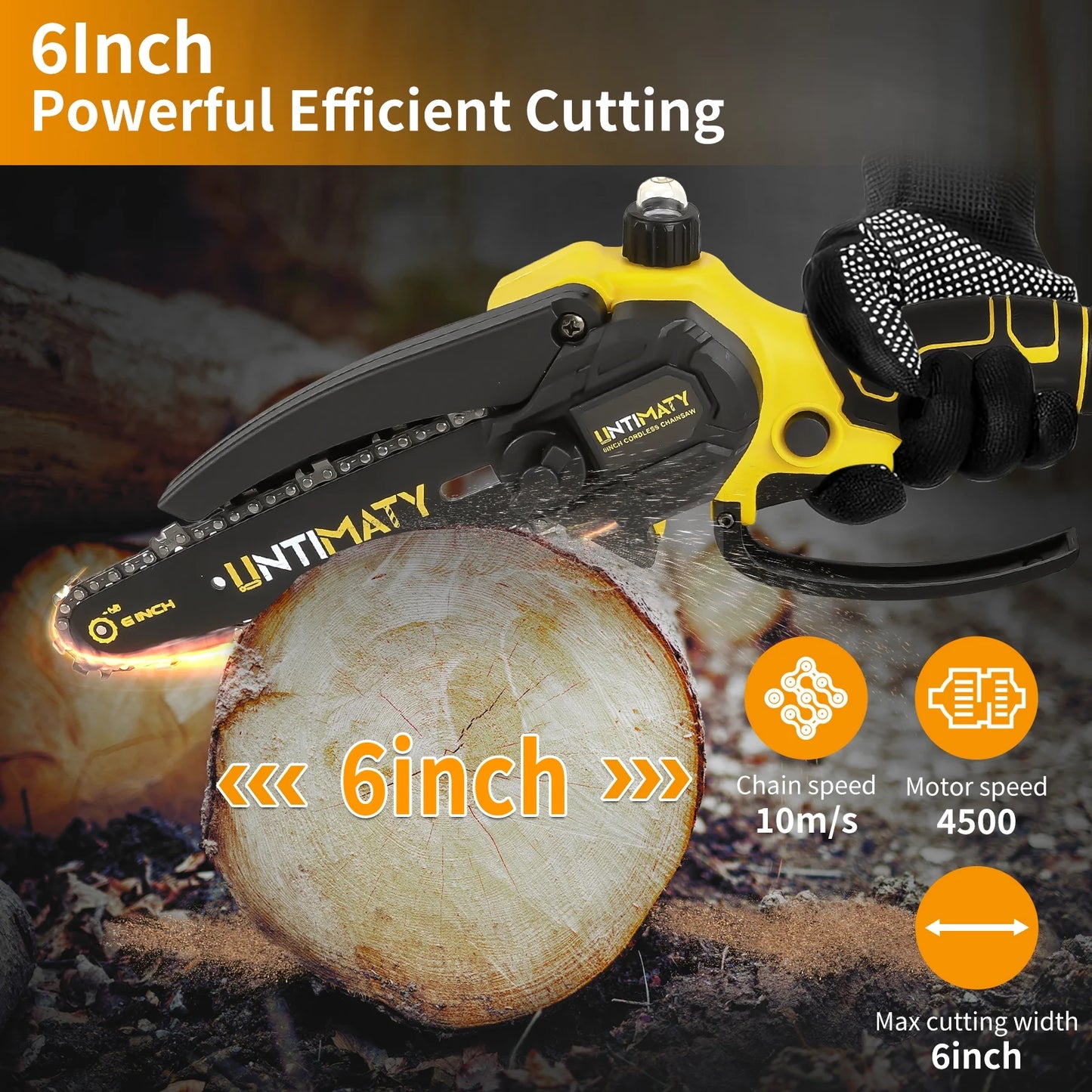 Mini Cordless Chainsaw,  6 Inch 21V Handheld Chain Saw with 2 Batteries 2 Chains, Battery Powered Chainsaw Wood Cutter