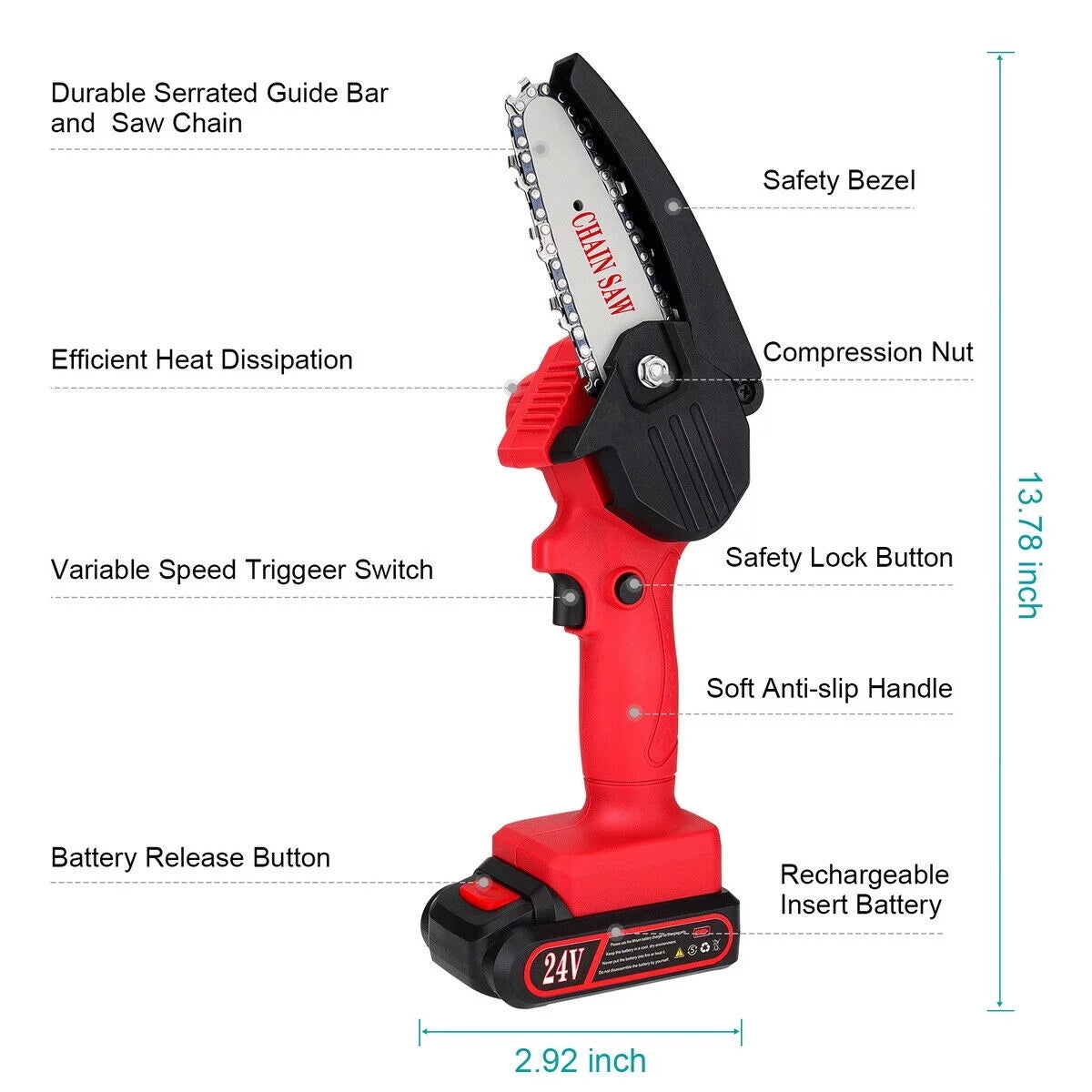 Mini Handheld Chainsaw Cordless Electric Chain Saw 24V 550W Battery Power