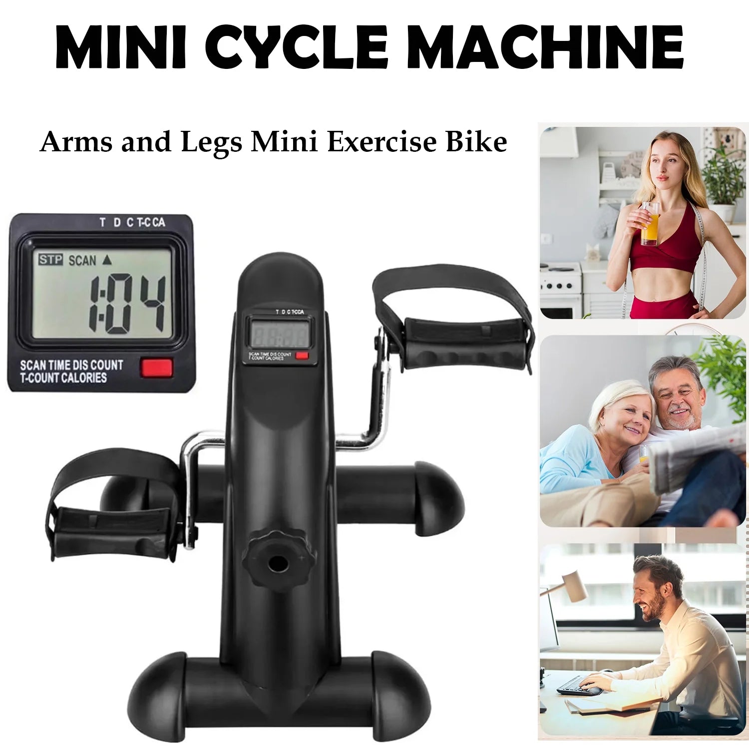 Pedal Exercise Bike,Under Desk Elliptical Bicycle Trainer with LCD Display,For Indoor Home Gym Cycle,Leg Arm Workout