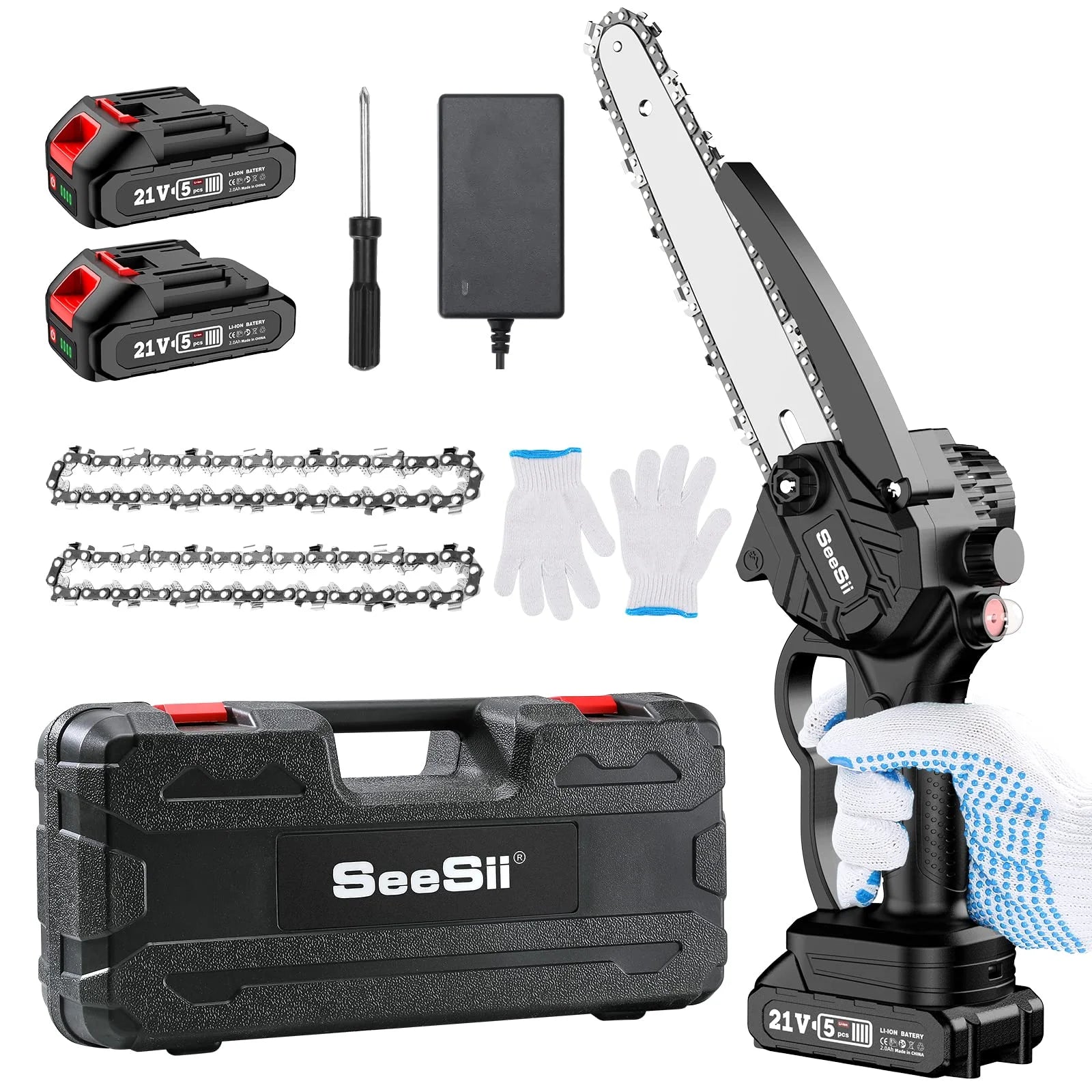 Cordless Mini Chainsaw 8 Inch,Power Chainsaw with 2X 2.0 Battery & Auto-Oil System, CH810