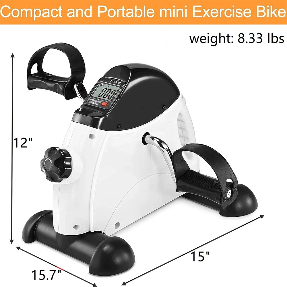 Mini Exercise Bike, under Desk Bike Pedal Exerciser Stepper, White Portable Mini Cycle Exercise Bike with Handle/Digital Display, Elder Bike Pedal Exerciser for Leg/Arm Workout Home Office Use