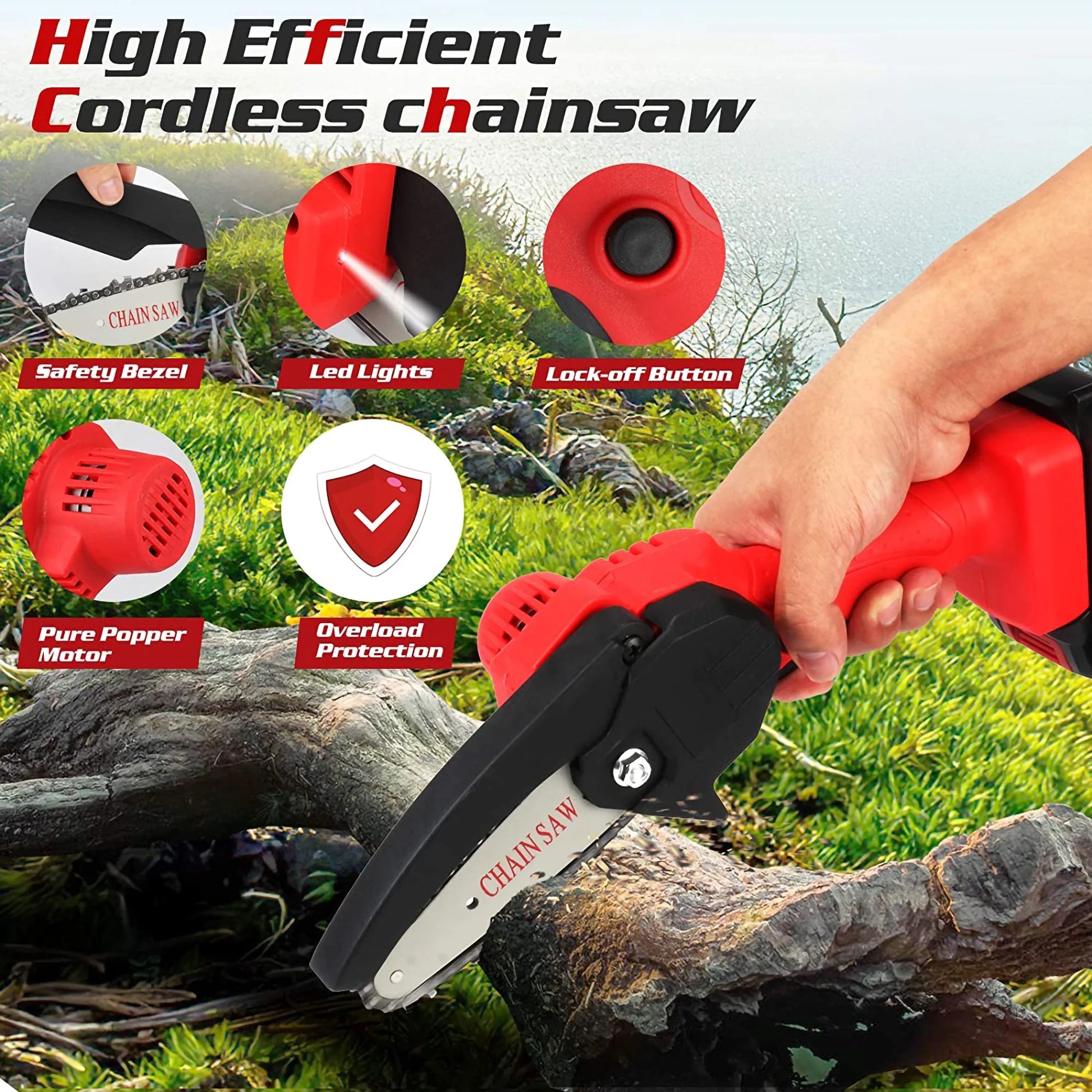 Mini Chainsaw Cordless - 4In Portable Electric Chainsaw with 2 Batteries Handheld Pruning Shears Chain Saw for Tree Trimming Garden