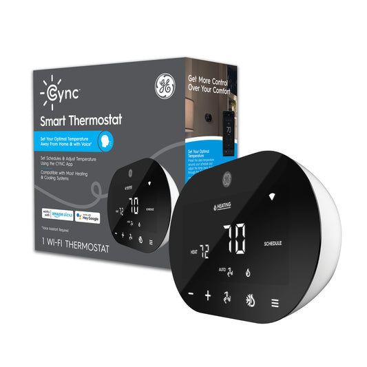 GE CYNC Smart Thermostat, Programmable, Bluetooth and Wi-Fi Enabled, Alexa and Google Home Compatible, Touchscreen (1 Pack)