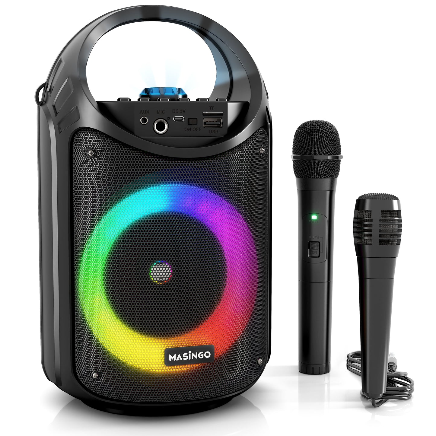 Karaoke Machine for Kids and Adults with 1 Wireless Karaoke Microphone and 1 Wired Mic, PA Portable Speaker System with LED Lights, Supports TF Card/Usb, AUX/MIC In, TWS for Home Party, Burletta C10