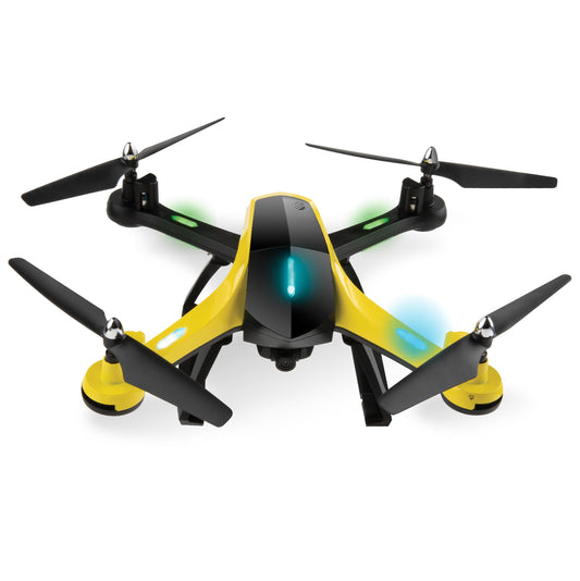 VTI Skytracker GPS Aerial Camera Drone, 1000Ft Range, Live Streaming, Black and Yellow, Sized 12" X 5" X 11.5"