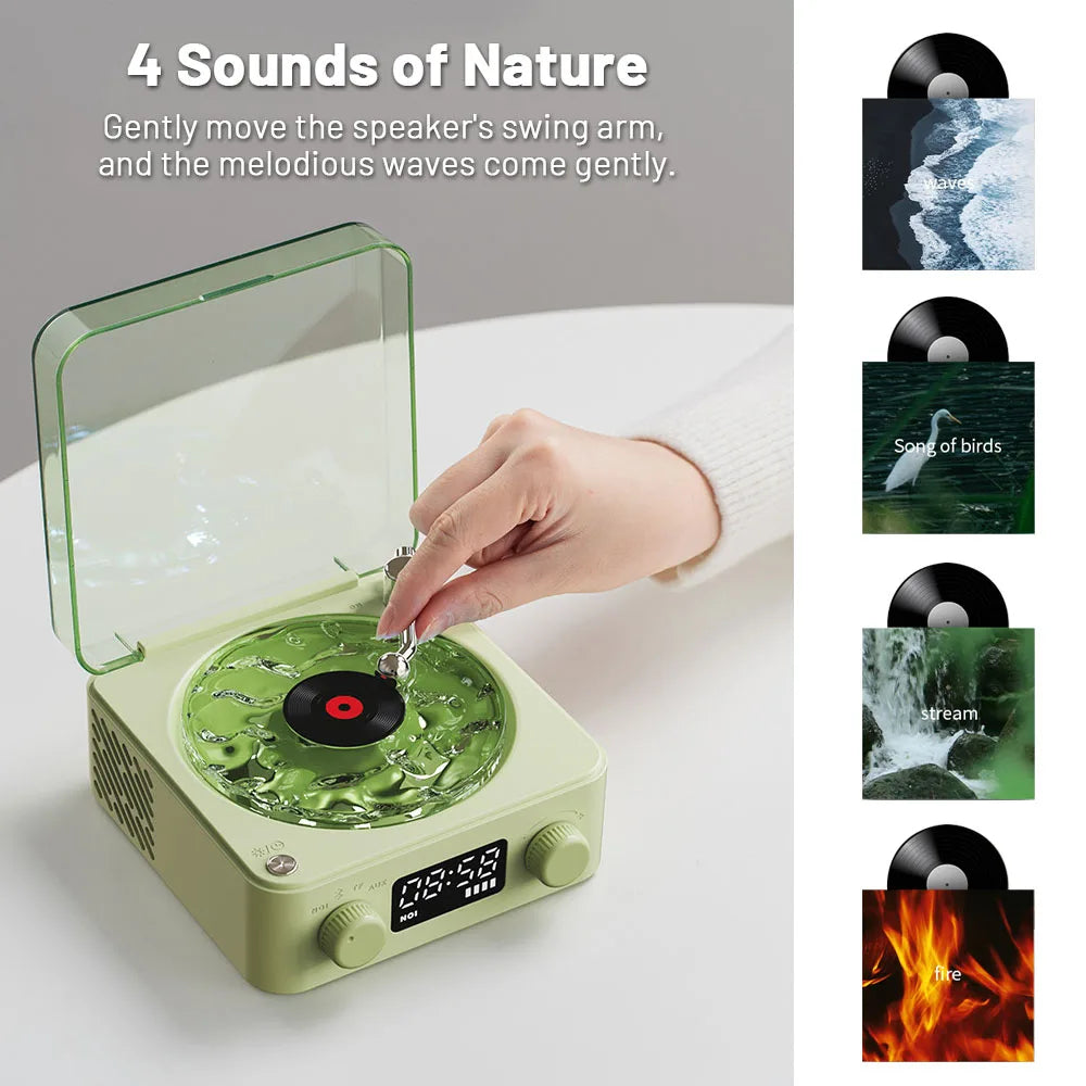 Retro Turntable Speaker Wireless Bluetooth 5.0 Vinyl Record Player Stereo Sound with White Noise RGB Projection Lamp Effect