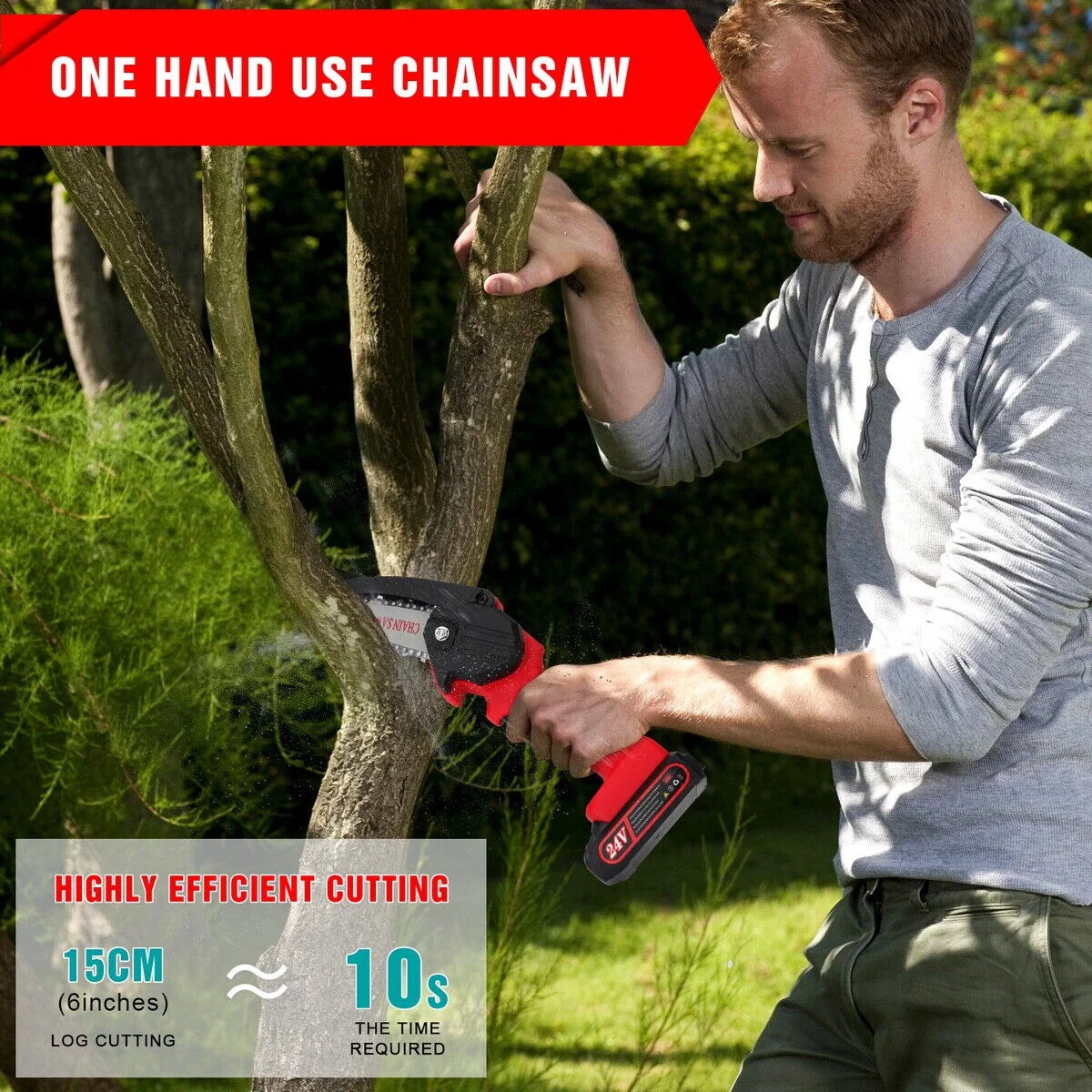 Mini Handheld Chainsaw Cordless Electric Chain Saw 24V 550W Battery Power