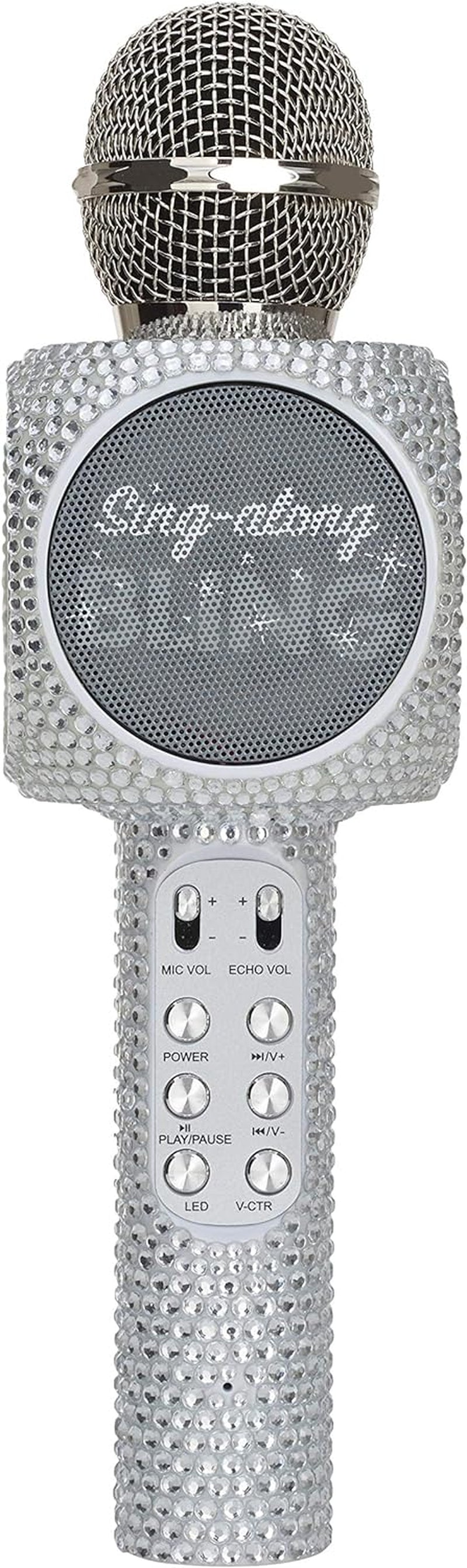 Sing-Along Bling Bluetooth Karaoke Microphone and Bluetooth Stereo Speaker All-In-One (Silver Bling)