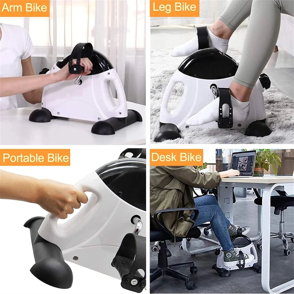 Mini Exercise Bike, under Desk Bike Pedal Exerciser Stepper, White Portable Mini Cycle Exercise Bike with Handle/Digital Display, Elder Bike Pedal Exerciser for Leg/Arm Workout Home Office Use