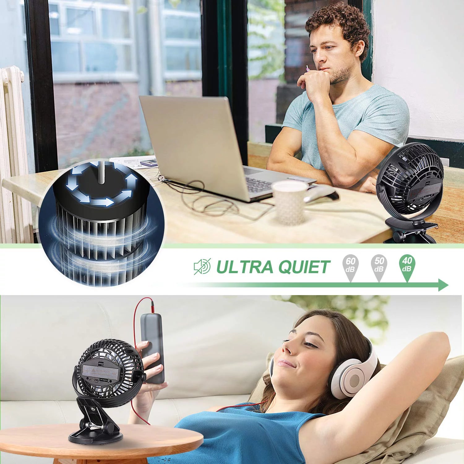 Rechargeable Mini Fan Battery Operated Clip on Fan Portable Desk Fan, Black