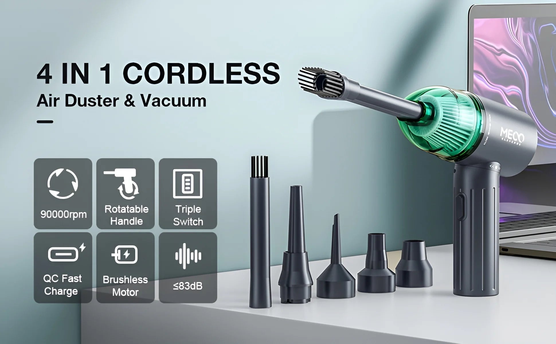 Cordless Compressed Air Duster Vacuum, Upgrade Brushless Motor Low Noise, Powerful 12000PA Suction, Replace Air Can Canned Air Spray