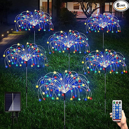 6 Pack Solar Garden Lights, Firework Lights, Solar Lights Decorative, 8 Lighting Modes with Remote 120 LED Twinkling Waterproof Landscape Outdoor Decor, for Pathway Backyard Walkway Patio(Colorful)