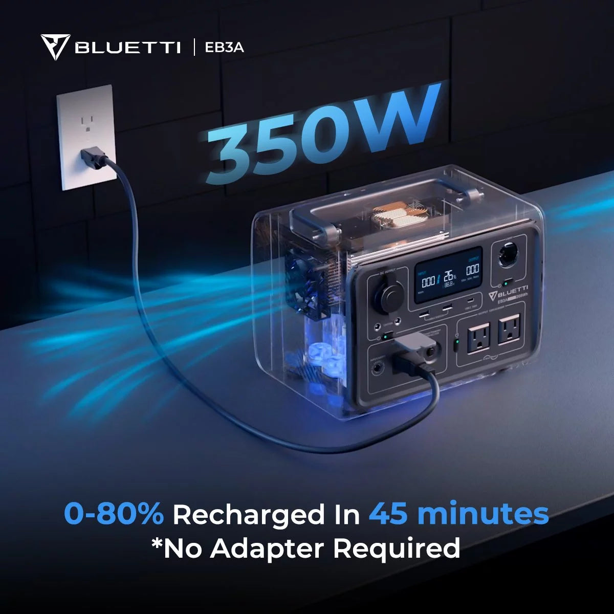 EB3A Portable Solar Power Station,268Wh Capacity Solar Generator,600W (1200W Surge) AC Output, Fast 30-Minute Recharge to 80%,For Outdoor Camping