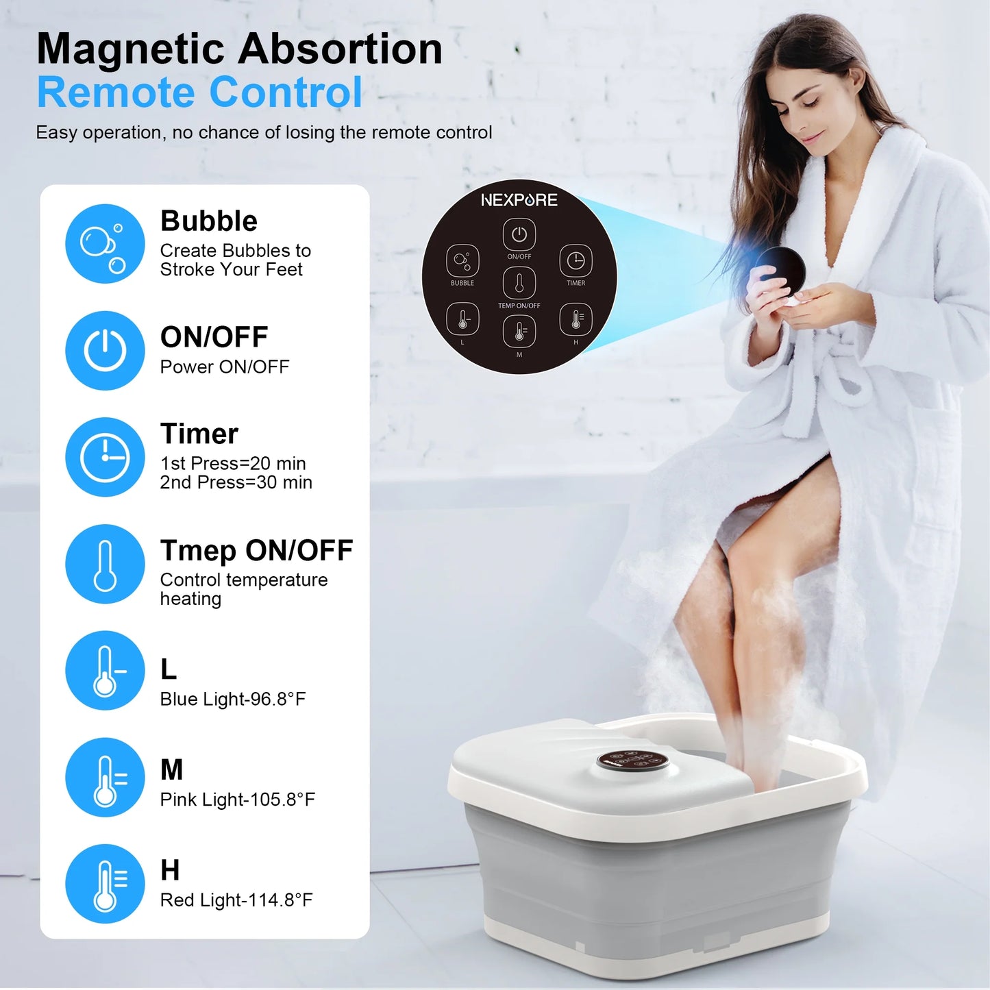 Foot Spa Bath Massager with Heat, Collapsible Bubble Massager with Remote Control, 6 Massage Rollers & Raised Massage Nodes for Foot Pain Relief, Gray