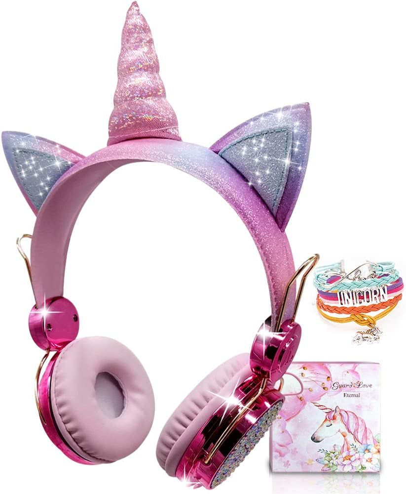 Kids Headphones, Wireless Headphones for Kids Unicorn Headphones for Girls Bluetooth Headphones W/Mic with Adjustable Headband, over on Ear Headset for Smartphones/School/Kindle/Tablet/Pc (Pink)