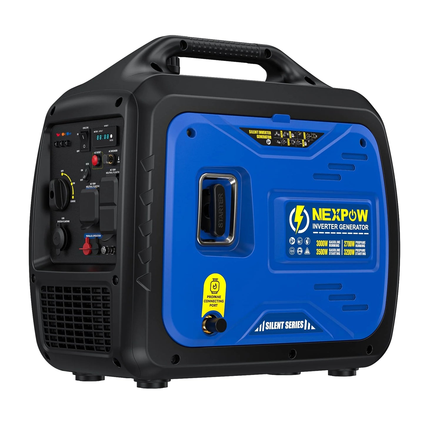 Portable Inverter Generator, 3500W Super Quiet Generator ,Eco-Mode Feature, Parallel Capability,Epa Compliant,Dual Fuel Propane and Gasoline,Lightweight for Backup Home & Camping