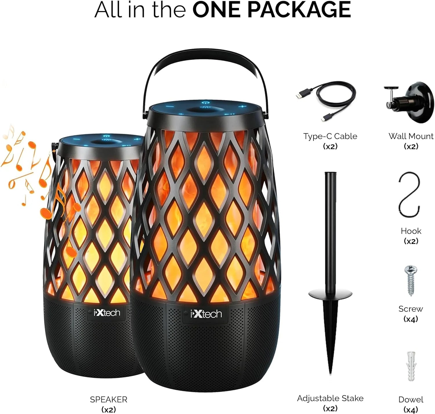 Outdoor Bluetooth Speakers, Waterproof Portable Bluetooth Speaker Wireless with Lights, Outdoor Gifts for Dads Mom, Multi-Sync Wireless Connection, Lantern Speakers Mountable, 2 Pack