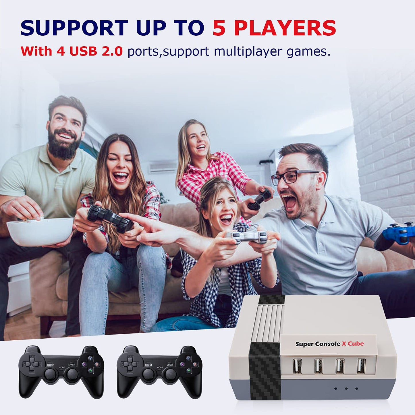 Retro Video Game Console, Super Console X Cube Built-In 55,000+ Games, Tv&Game Systems in 1, Game Consoles Support for 4K TV 1080P HD Output, 4 USB Port, Lan/Wifi, with 2 Wireless Controllers(128Gb)