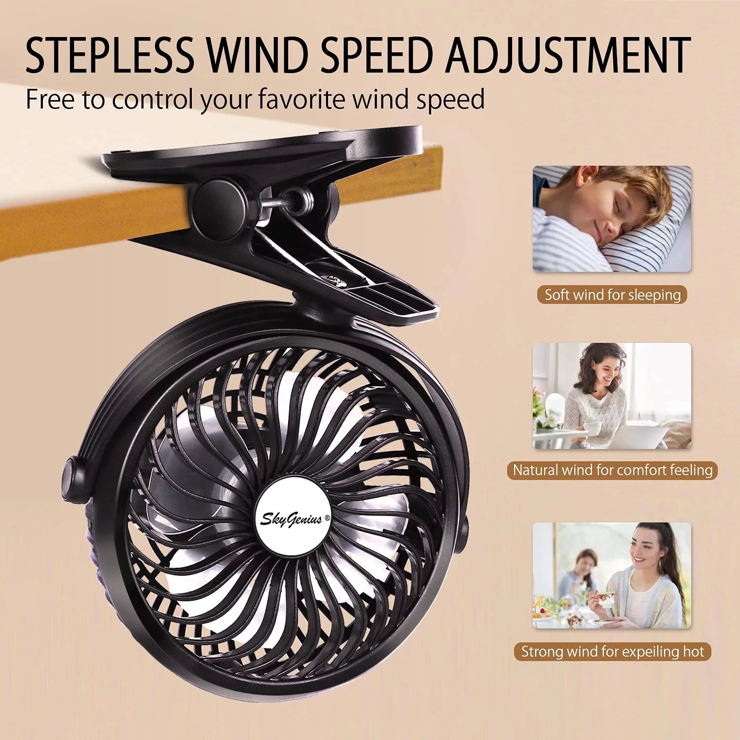 Rechargeable Mini Fan Battery Operated Clip on Fan Portable Desk Fan, Black