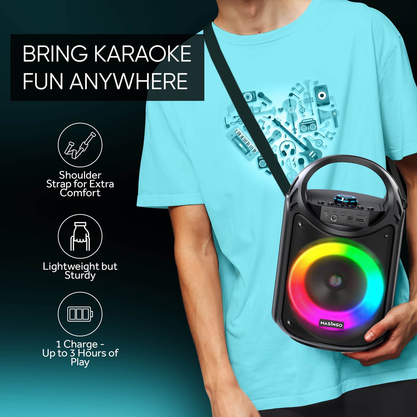 Karaoke Machine for Kids and Adults with 1 Wireless Karaoke Microphone and 1 Wired Mic, PA Portable Speaker System with LED Lights, Supports TF Card/Usb, AUX/MIC In, TWS for Home Party, Burletta C10