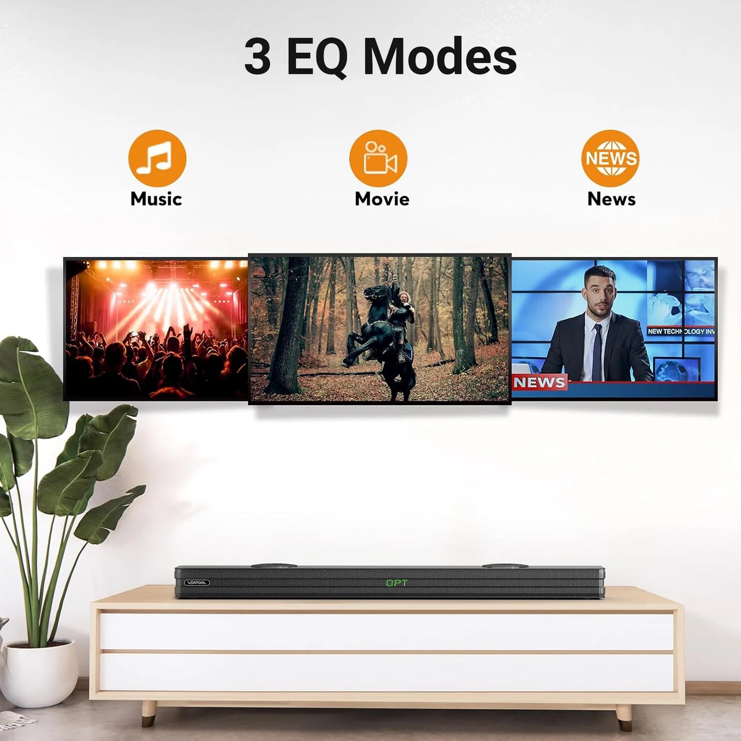 S50L 100W 2.2Ch Sound Bars for TV, Soundbar with Subwoofer, Wired & Wireless Bluetooth 5.0 3D Surround Speakers, Optical/Hdmi/Aux/Coax/Usb Connection, Wall Mountable