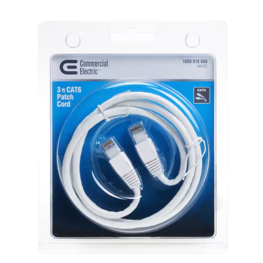 3 Ft. 24/7-Gauge 8-Wire CAT6 Ethernet Cable, White