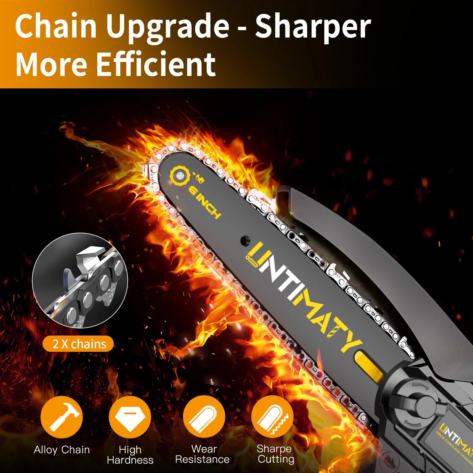 Mini Cordless Chainsaw,  6 Inch 21V Handheld Chain Saw with 2 Batteries 2 Chains, Battery Powered Chainsaw Wood Cutter