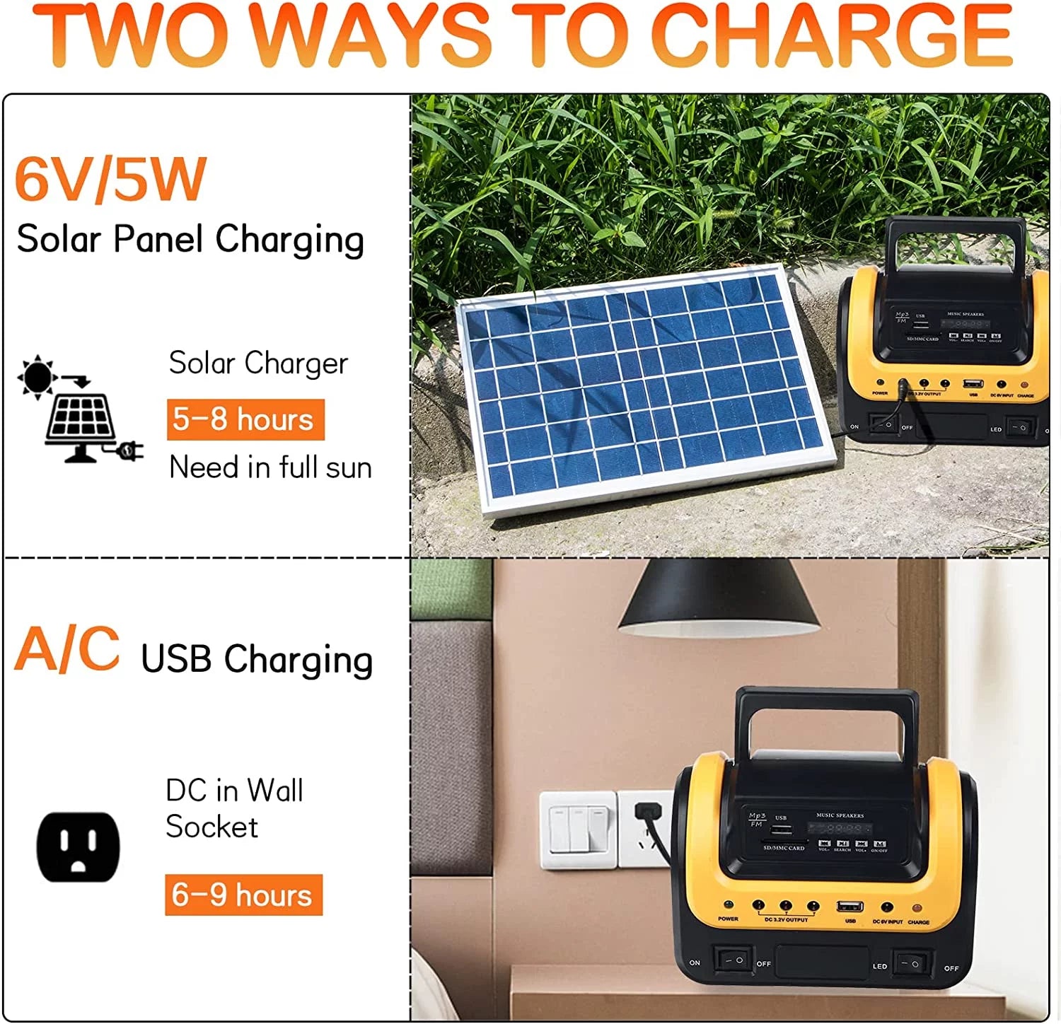 Solar Generator Portable with Solar Panel Solar Power Generators Portable Power Station with Bulb Rechargeable Power Supply