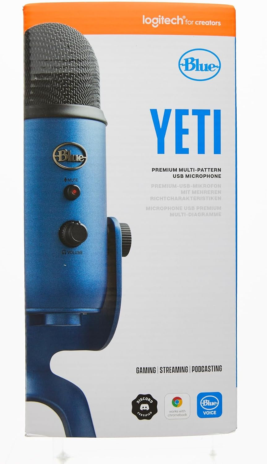 Logitech for Creators  Yeti USB Microphone for Gaming, Streaming, Podcasting, Twitch, Youtube, Discord, Recording for PC and Mac, 4 Polar Patterns, Studio Quality Sound, Plug & Play-Midnight