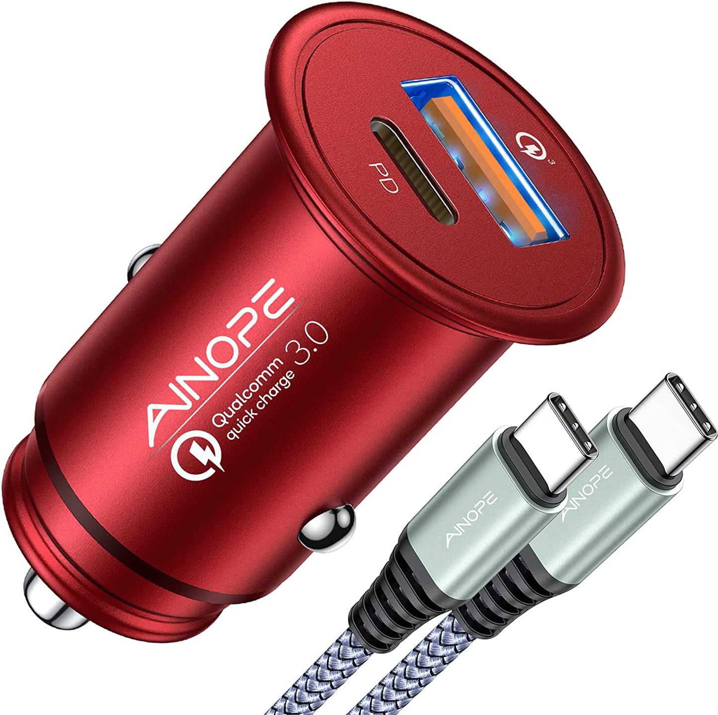 USB C Car Charger Super Mini All Metal 54W Fast USB Car Charger PD&QC 3.0 Dual Port Car Adapter Compatible with Iphone 15 Pro Max 14 13 12 11 Pro Max XR XS Max 8 Galaxy S21/20-Red