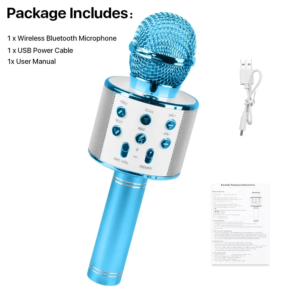 Wireless Bluetooth Karaoke Microphone for Kids Adult Singing, Portable Handheld Karaoke Machine Speaker with Record Function (Blue)