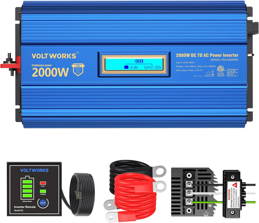 Power Inverter 2000W DC 12V to AC 120V ETL UL458 Compatible with Lithium Battery for Off-Grid Solar Car RV Truck Boat with LCD Display Remote Control 2 AC Outlets Dual 2.4A USB Ports by