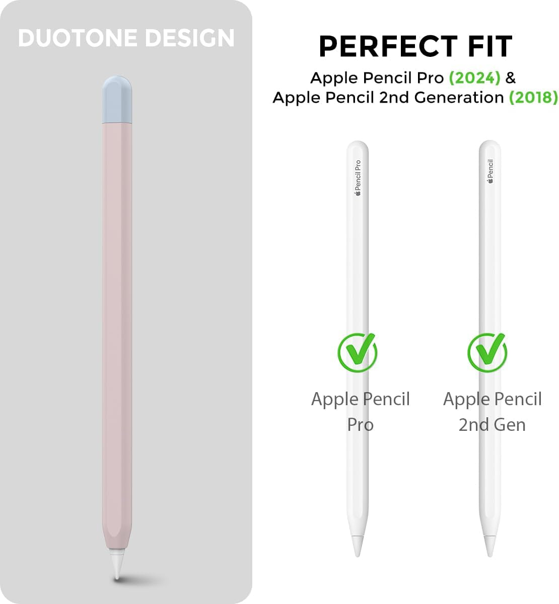 Duotone Case for Apple Pencil 2Nd Generation & Apple Pencil Pro (2024) Ultra Thin Protective Cover Silicone Skin Compatible with Magnetic Charging and Double Tap (Pink+Light Blue)